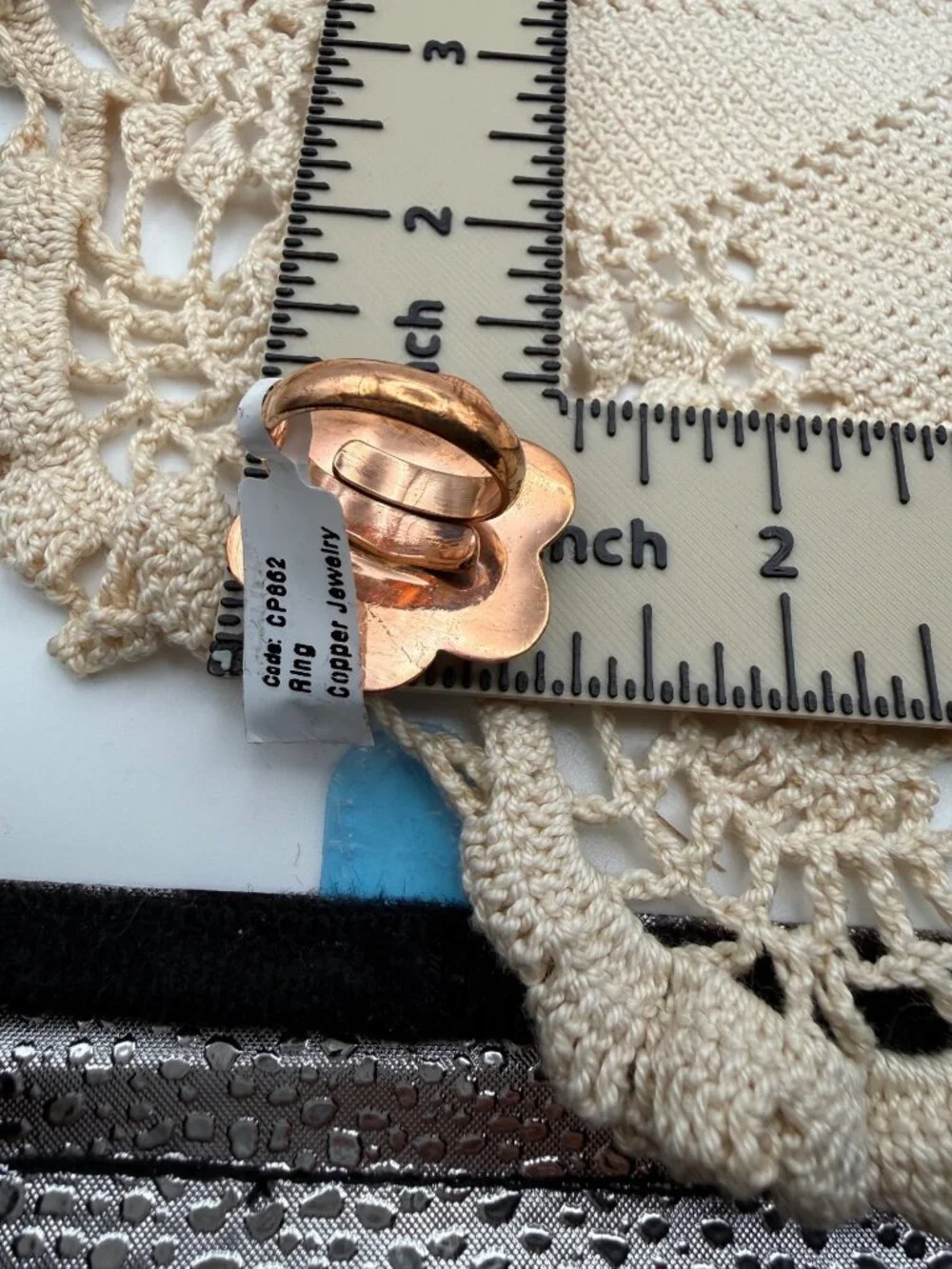 Artisan crafted Mohave Turquoise Copper Cluster Flower Ring Adj Rustic Boho 10g